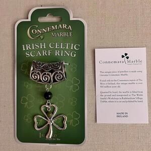 Connemara marble Irish Celtic scarf ring w shamrock NWT